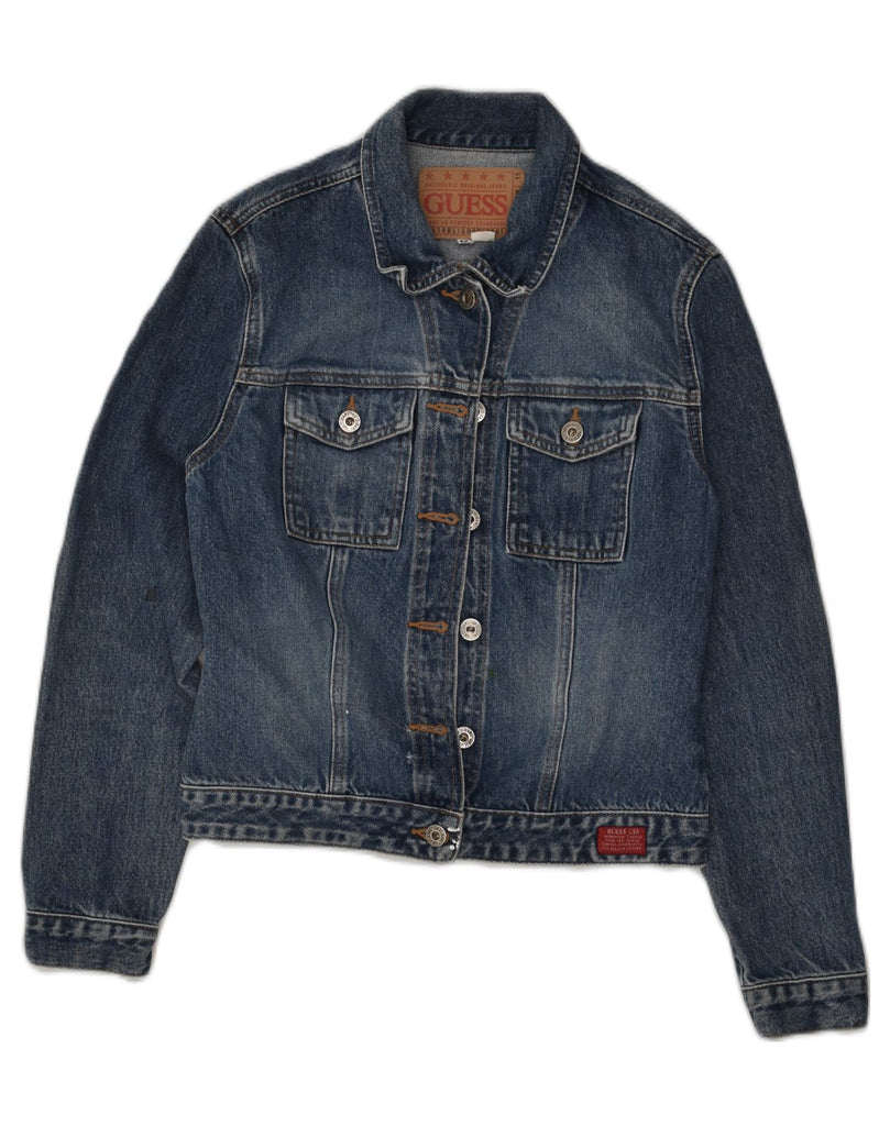 GUESS Womens Denim Jacket UK 14 Medium Navy Blue Cotton | Vintage Guess | Thrift | Second-Hand Guess | Used Clothing | Messina Hembry 