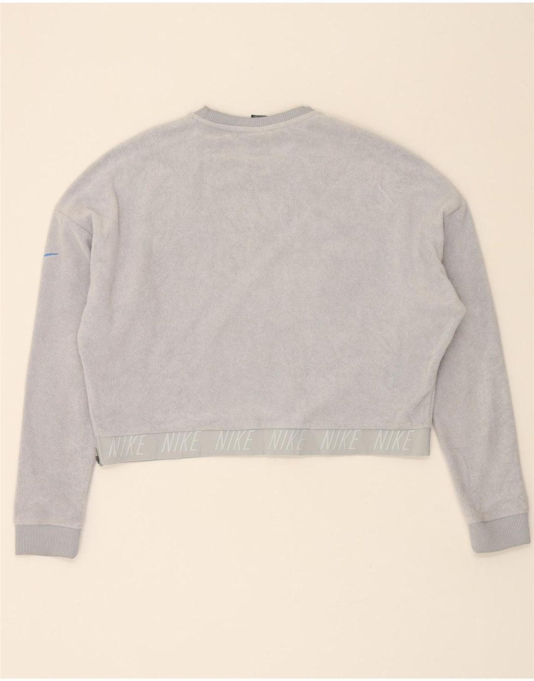 NIKE Womens Dri Fit Oversized Graphic Fleece Jumper UK 16 Large Grey Vintage Nike and Second-Hand Nike from Messina Hembry 