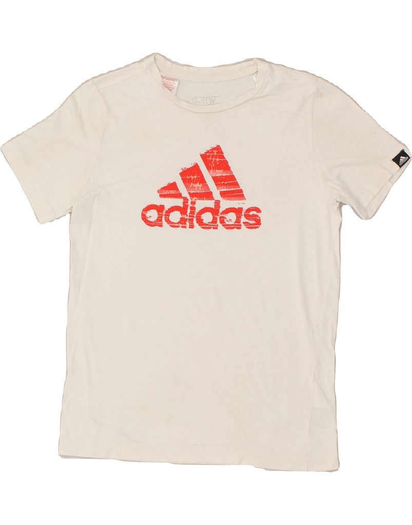 ADIDAS Boys Graphic T-Shirt Top 9-10 Years White Cotton | Vintage Adidas | Thrift | Second-Hand Adidas | Used Clothing | Messina Hembry 