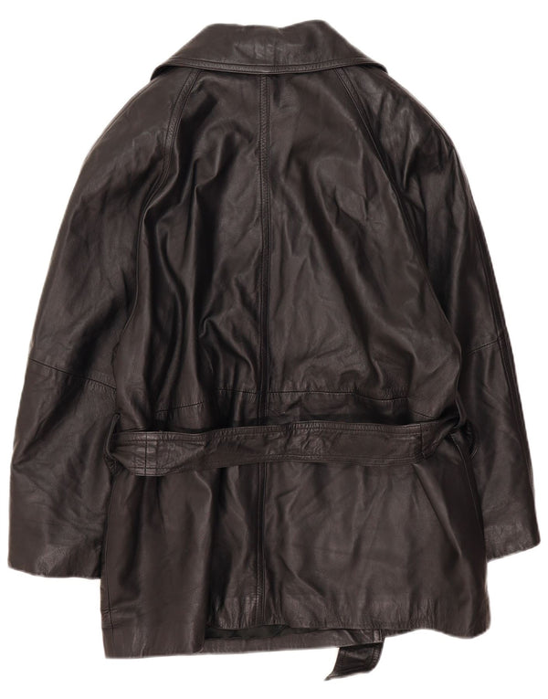 Vintage Womens Double Breasted Oversized Leather Coat EU 40 Medium Black