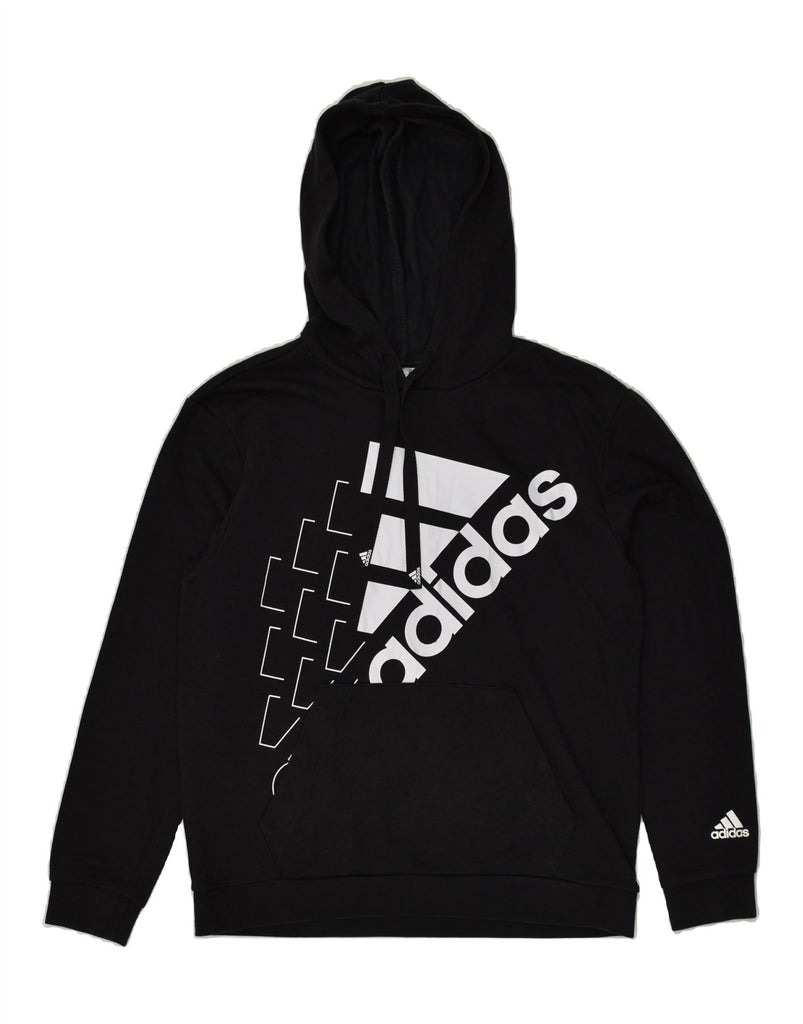 ADIDAS Womens Graphic Hoodie Jumper UK 12 Medium Black | Vintage Adidas | Thrift | Second-Hand Adidas | Used Clothing | Messina Hembry 