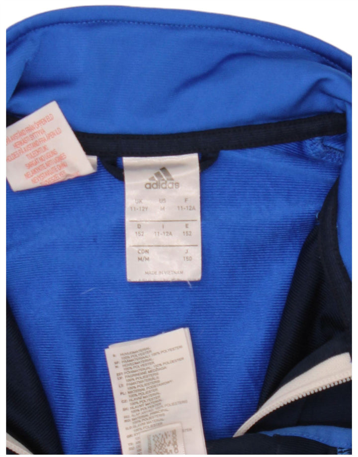 ADIDAS Boys Tracksuit Top Jacket 11-12 Years Blue Colourblock Polyester