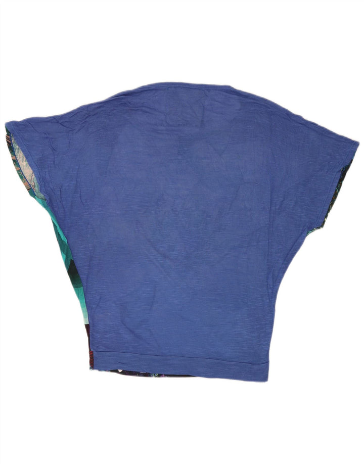 DESIGUAL Womens Batwing Blouse Top UK 10 Small Blue Floral Viscose