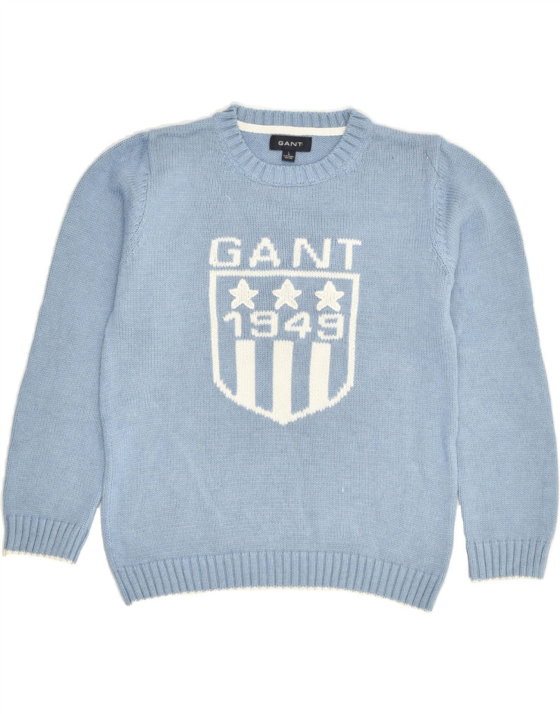 GANT Boys Graphic Crew Neck Jumper Sweater 9-10 Years Large  Blue Cotton | Vintage Gant | Thrift | Second-Hand Gant | Used Clothing | Messina Hembry 