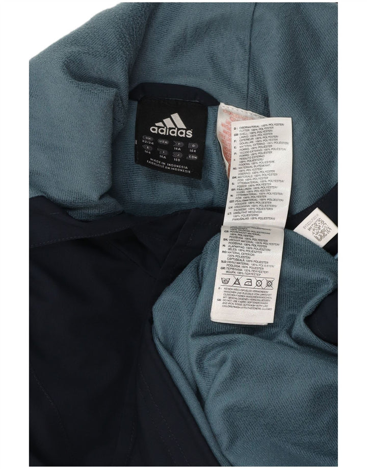 ADIDAS Boys Hooded Anorak Rain Jacket 13-14 Years Navy Blue Polyester