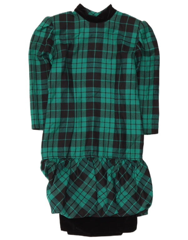 Vintage Womens Long Sleeve Peplum Dress UK 12 Medium Green Check Wool