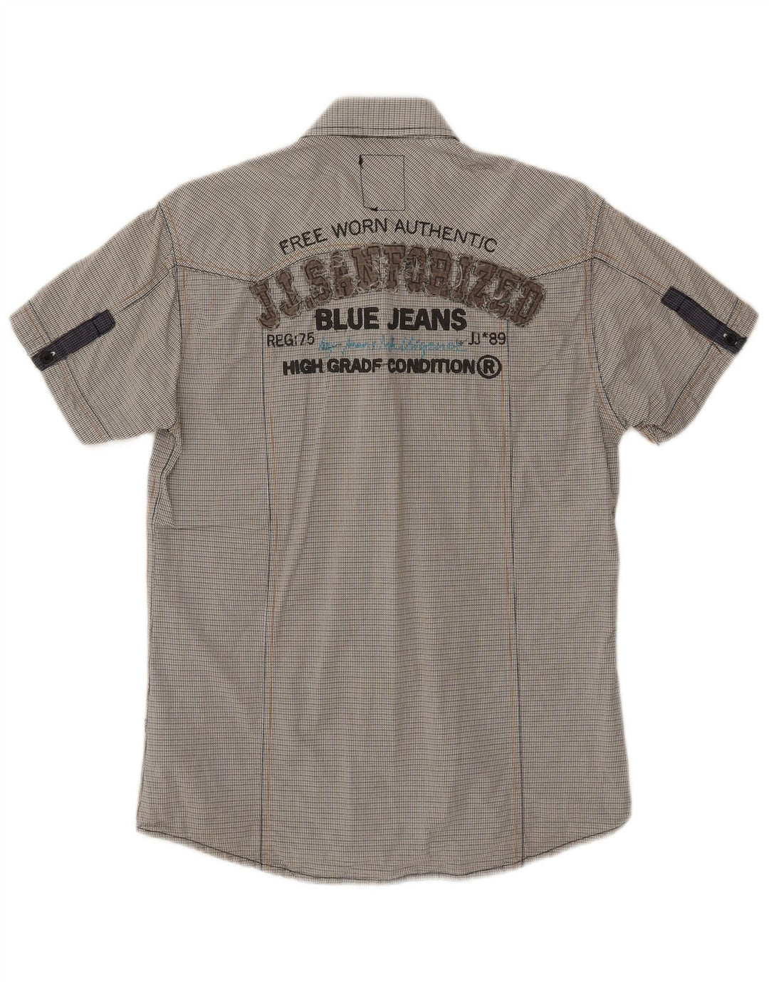 Jack & Jones Mens Military Graphic Short Sleeve Shirt Medium Grey Check