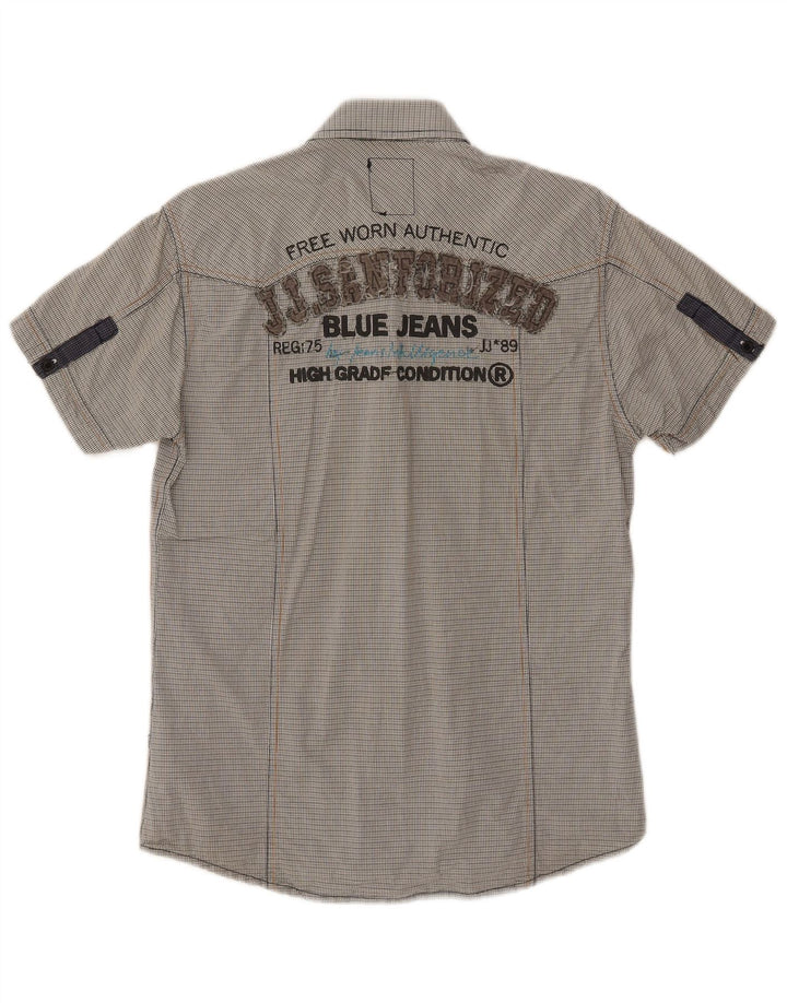 Jack & Jones Mens Military Graphic Short Sleeve Shirt Medium Grey Check