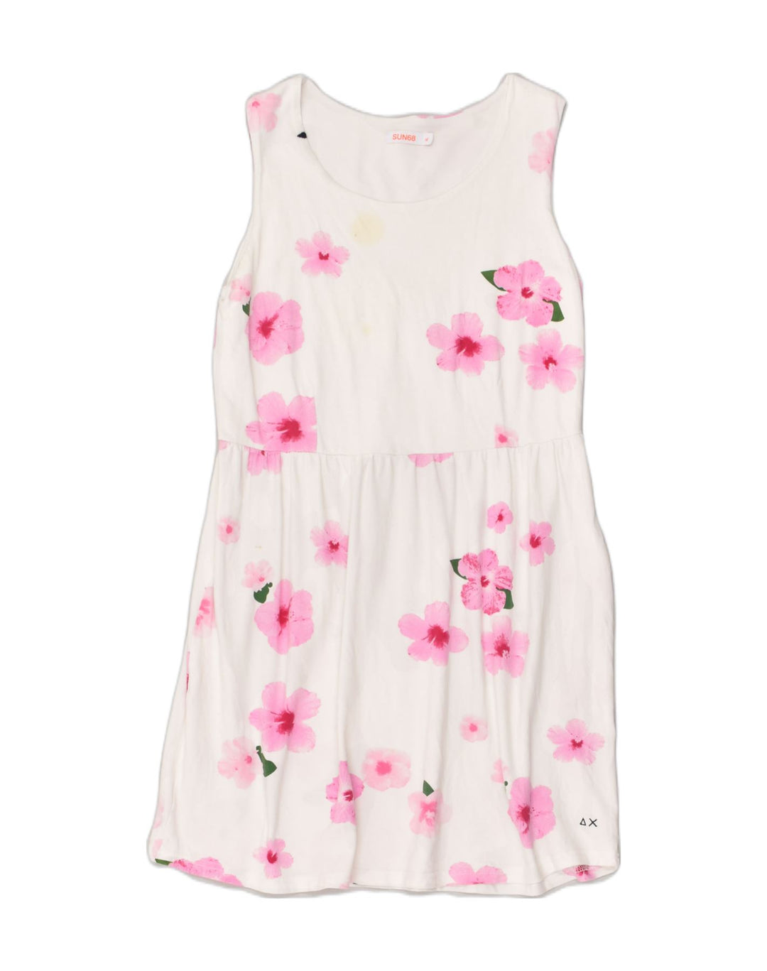 SUN68 Girls Sleeveless A-Line Dress 14-15 Years XL White Floral Cotton | Vintage Sun68 | Thrift | Second-Hand Sun68 | Used Clothing | Messina Hembry 