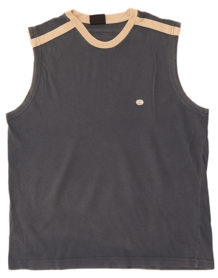 CHAMPION Mens Vest Top Large Grey Colourblock Cotton