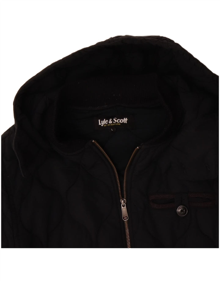 LYLE & SCOTT Mens Hooded Padded Jacket UK 40 Large Black Cotton