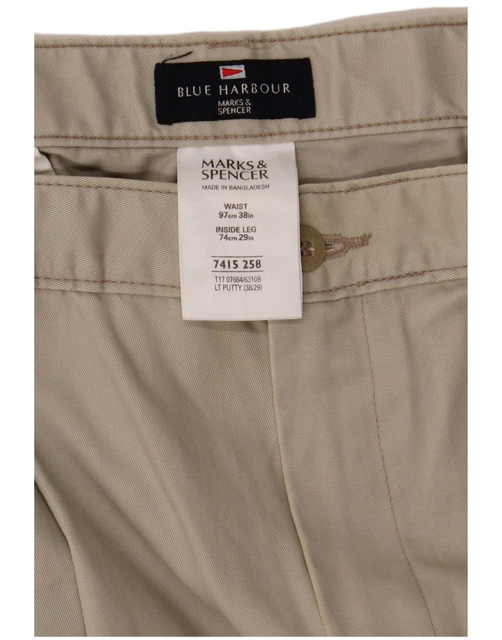 Marks & Spencer Mens Blue Harbour Pegged Chino Trousers W38 L29 Beige