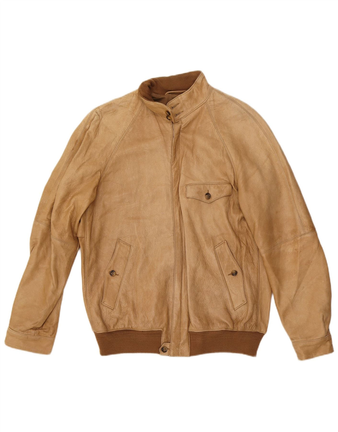 VINTAGE Mens Leather Jacket UK 38 Medium Beige Leather