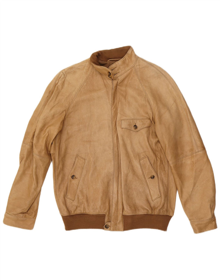 VINTAGE Mens Leather Jacket UK 38 Medium Beige Leather