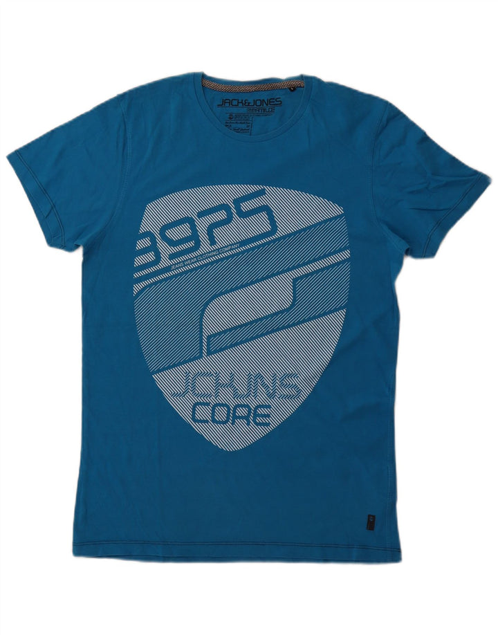 JACK & JONES Mens Graphic T-Shirt Top Large Blue Cotton