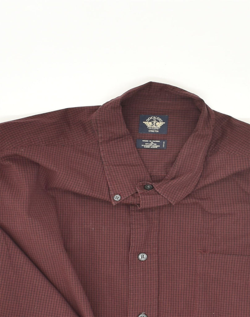 DOCKERS Mens Stretch Shirt XL Maroon Check Cotton | Vintage Dockers | Thrift | Second-Hand Dockers | Used Clothing | Messina Hembry 