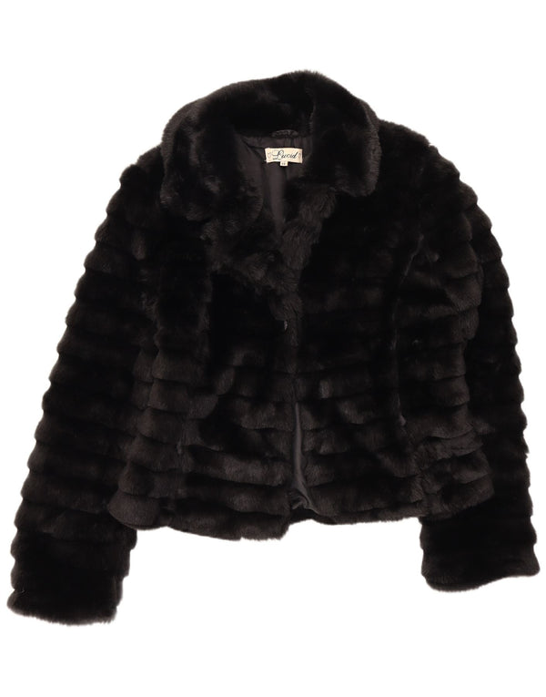 LUCID Womens Faux Fur Jacket UK 14 Medium  Black Acrylic