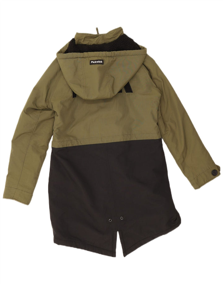 Pickwick Womens Hooded Oversized Parka Jacket UK 10 Small Green Colourblock