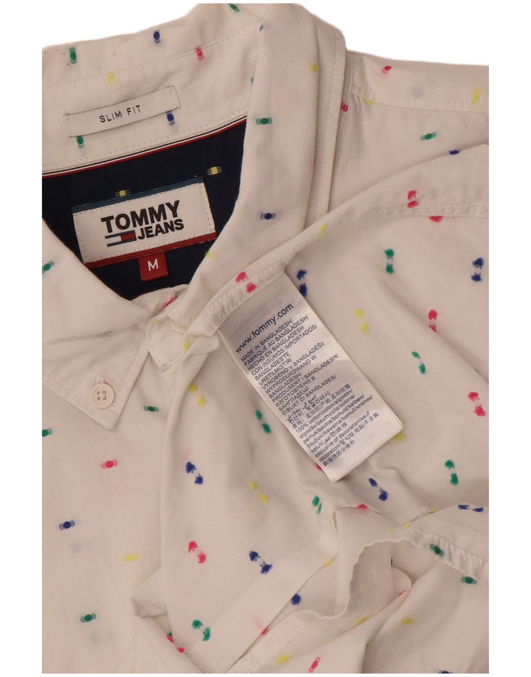Tommy Hilfiger Mens Slim Fit Shirt Medium White Spotted Cotton