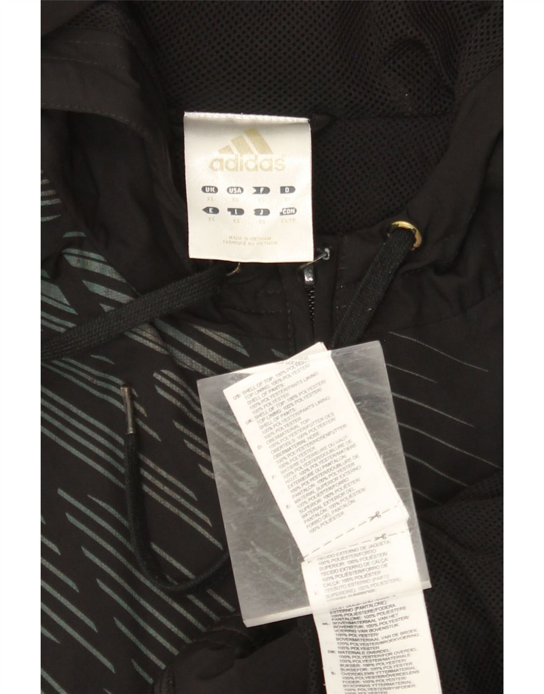 ADIDAS Mens Zip Hoodie Sweater XS Black Striped Polyester