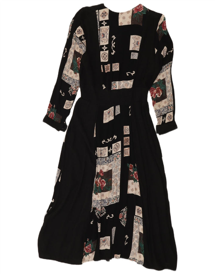 Vintage Womens Long Sleeve A-Line Dress UK 18 XL Black Patchwork