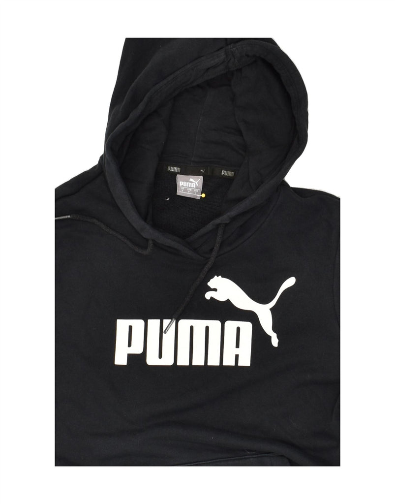 PUMA Womens Graphic Hoodie Jumper UK 10 Small Black Cotton | Vintage Puma | Thrift | Second-Hand Puma | Used Clothing | Messina Hembry 