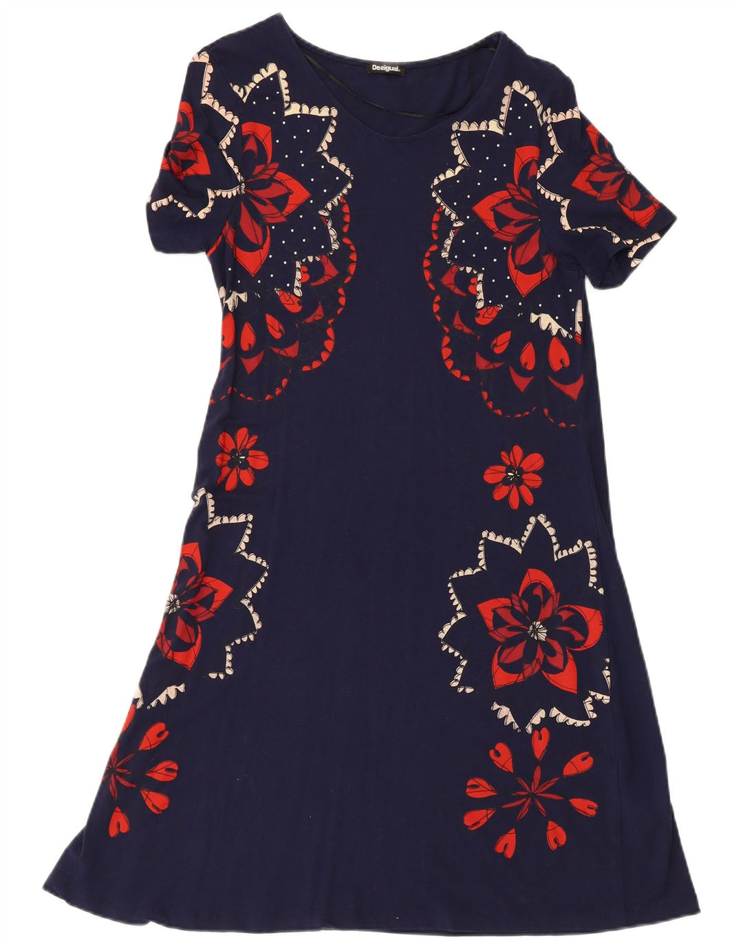 DESIGUAL Womens A-Line Dress UK 8 Small Navy Blue Floral Viscose