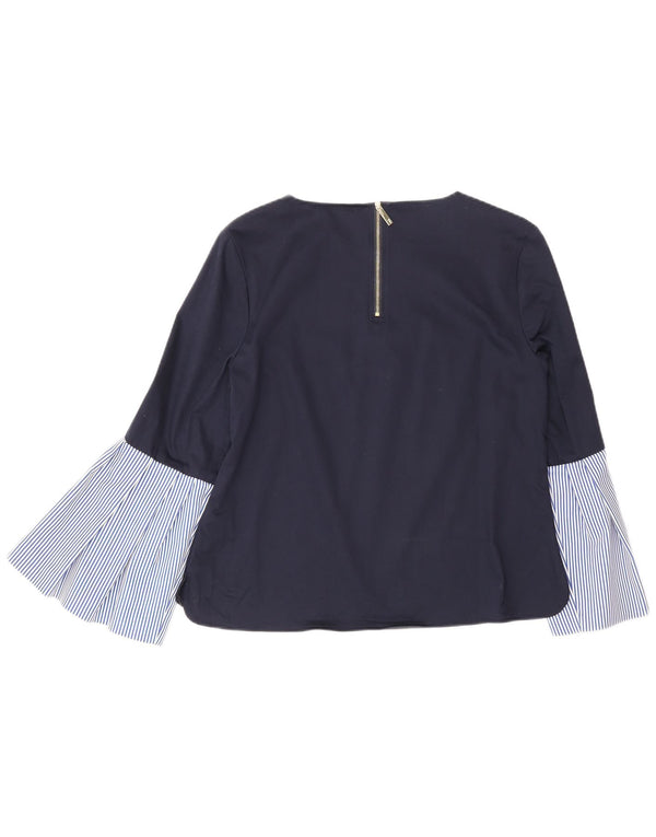 Ted Baker Womens 3/4 Sleeve Blouse Top Size 3 Medium Navy Blue Pinstripe