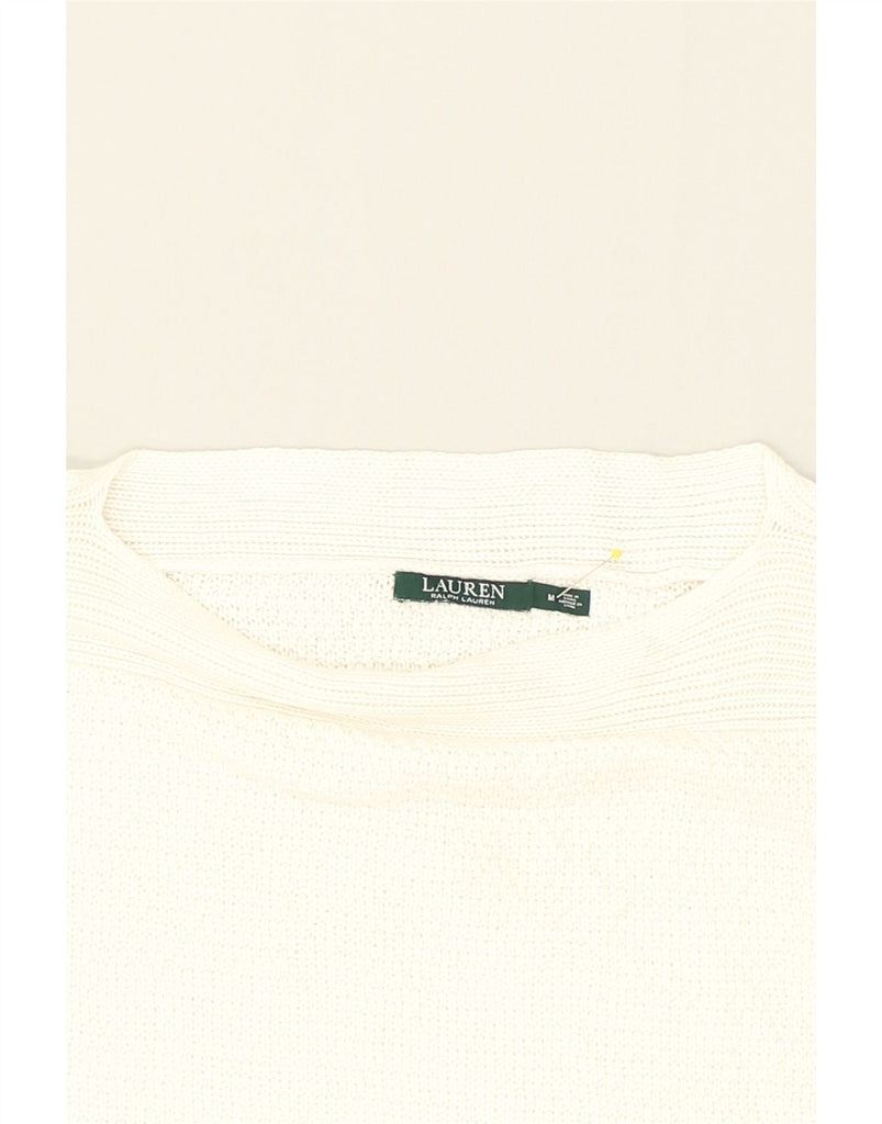 RALPH LAUREN Womens Boat Neck Jumper Sweater UK 14 Medium Off White Cotton | Vintage Ralph Lauren | Thrift | Second-Hand Ralph Lauren | Used Clothing | Messina Hembry 