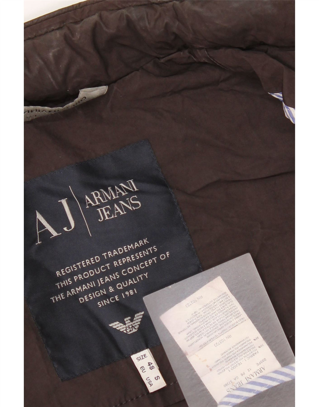 Armani Jeans Mens Hooded Bomber Jacket EU 48 Small Brown Polyester