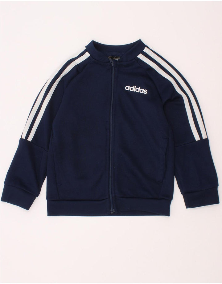 Adidas Boys Tracksuit Top Jacket 7-8 Years Navy Blue Polyester