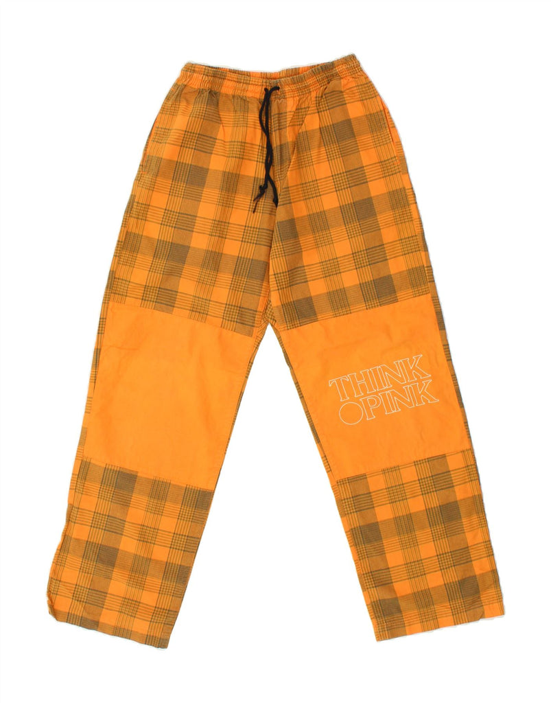 THINK PINK Boys Graphic Chino Trousers 11-12 Years W25 L28 Orange Check Vintage Think Pink and Second-Hand Think Pink from Messina Hembry 