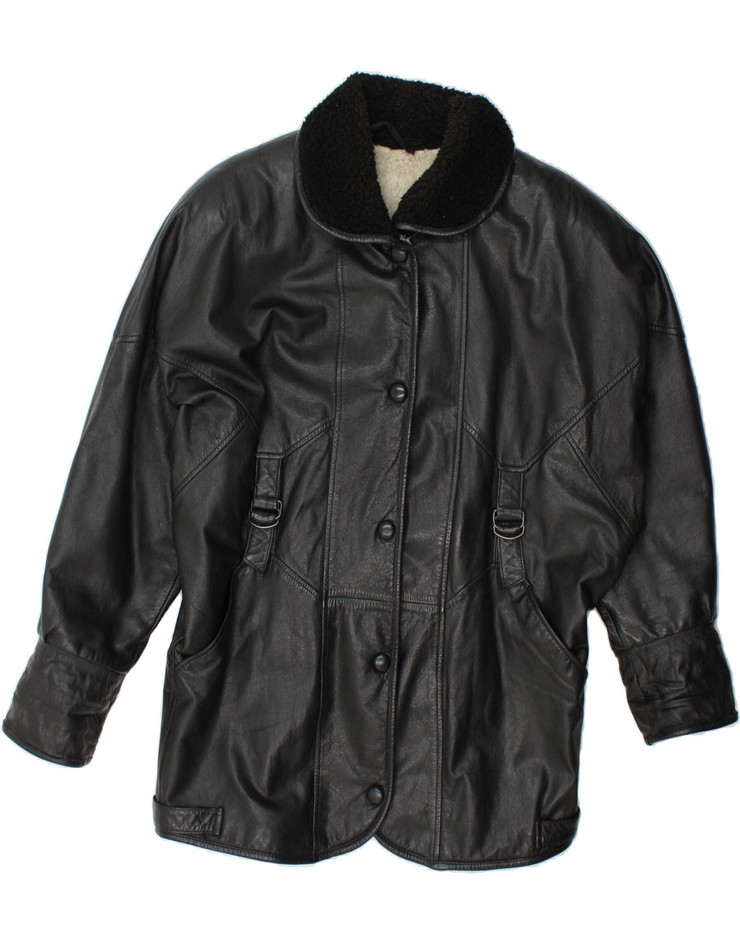 YESSICA Womens Sherpa Leather Jacket UK 18 XL Black Leather Vintage Yessica and Second-Hand Yessica from Messina Hembry 