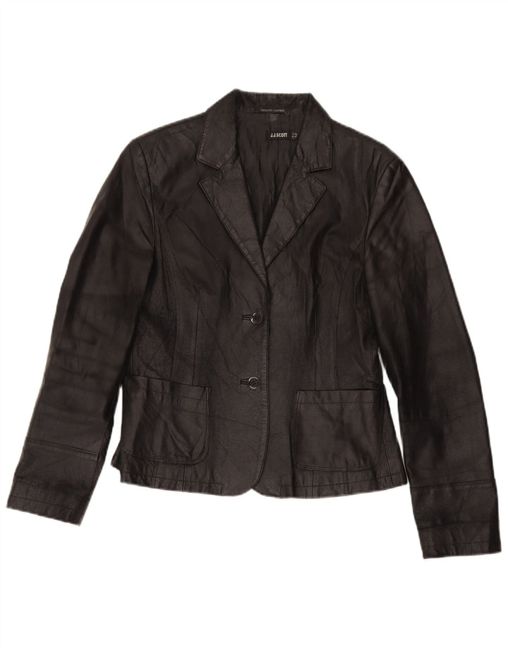 J.J.Scott Womens 2 Button Leather Blazer Jacket IT 46 Large Black