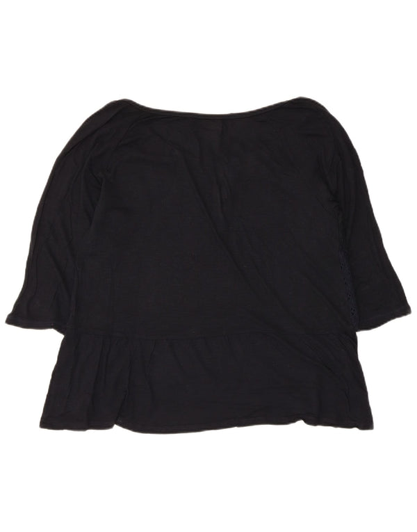 Hollister Womens Crop 3/4 Sleeve Blouse Top UK 14 Large Navy Blue