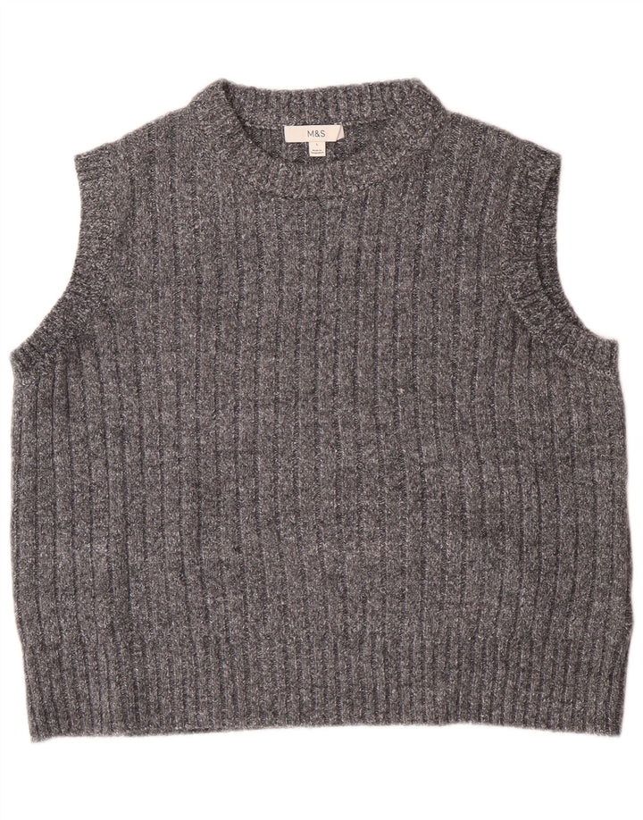 MARKS & SPENCER Womens Crop Vest Tank Top UK 16 Large Grey Polyester