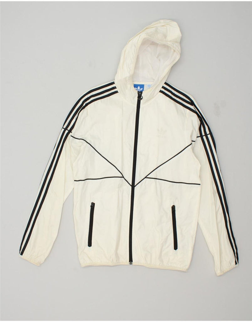 ADIDAS Womens Hooded Tracksuit Top Jacket UK 10 Small White Colourblock | Vintage Adidas | Thrift | Second-Hand Adidas | Used Clothing | Messina Hembry 