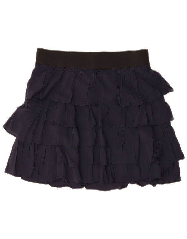 Zara Womens High Waist Tiered Skirt Large W30  Navy Blue Viscose