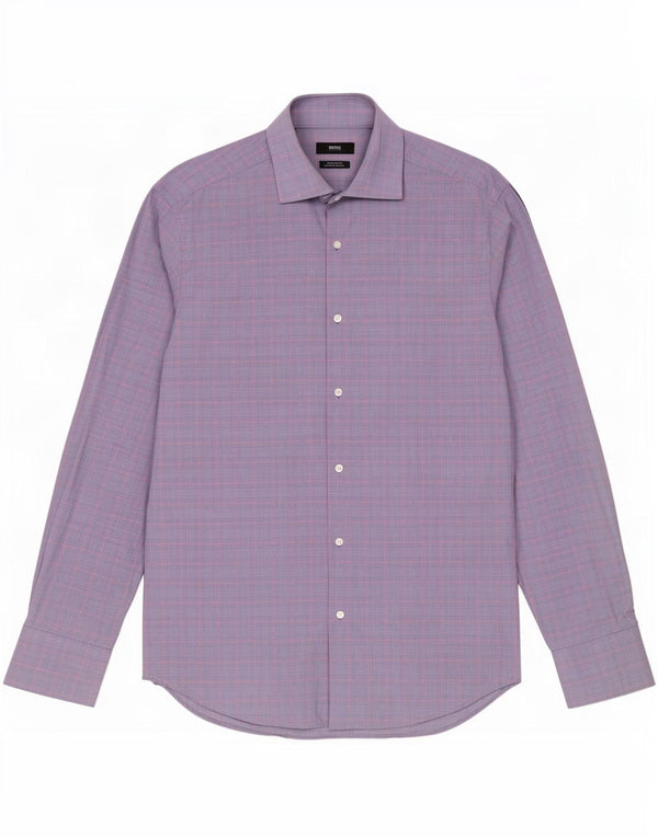 Hugo Boss Mens Regular Fit Shirt Size 40 15 3/4 Medium Blue Check Cotton