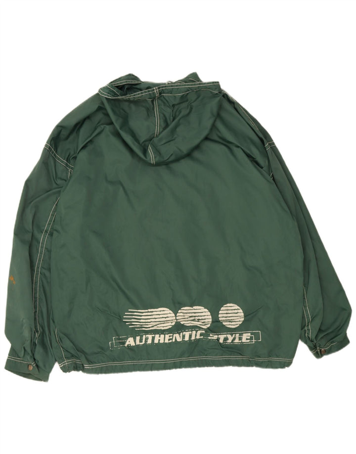 Authentic Mens Graphic Hooded Windbreaker Jacket UK 40 Large Green Nylon