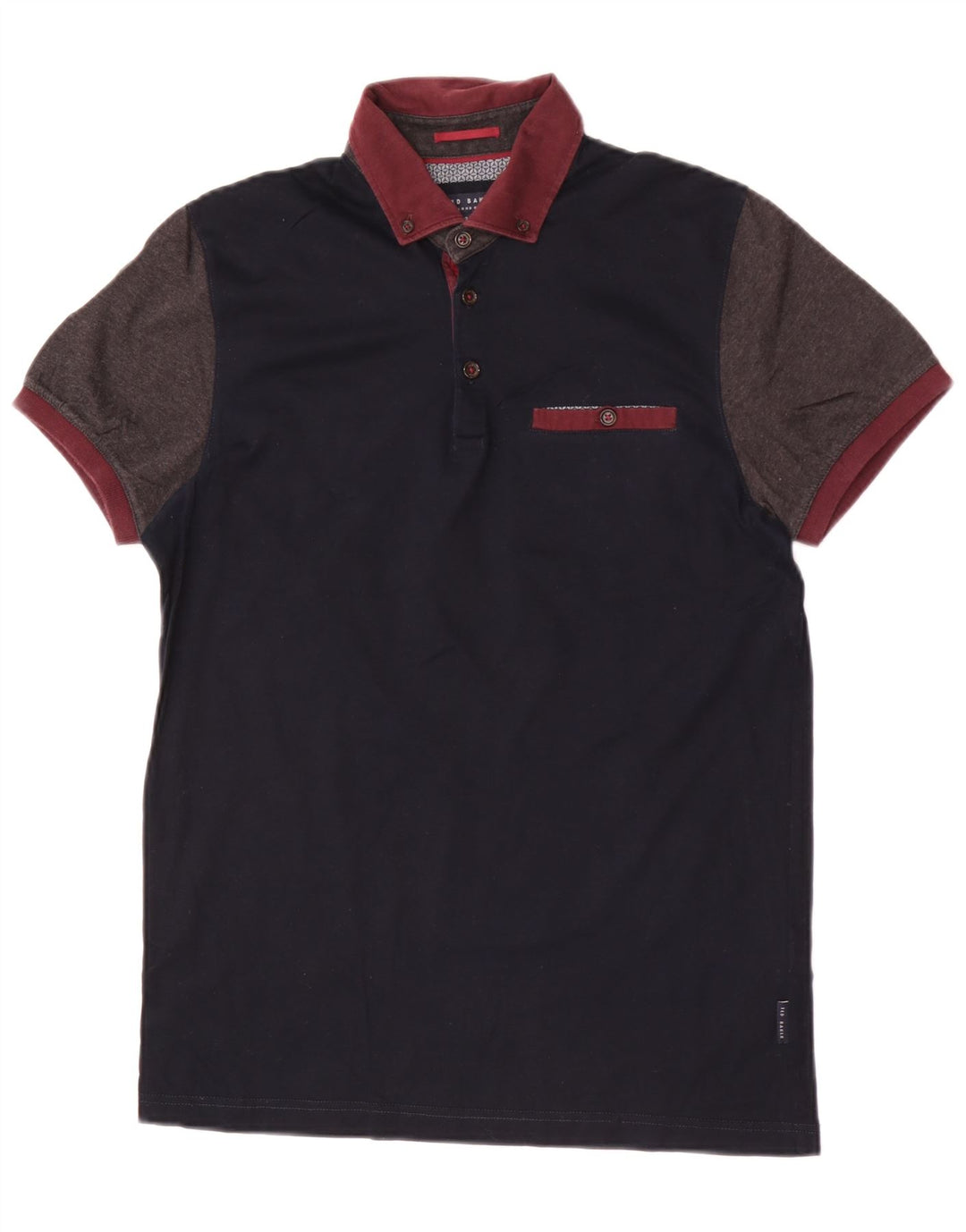 Ted Baker Mens Polo Shirt Size 2 Small Navy Blue Colourblock Cotton