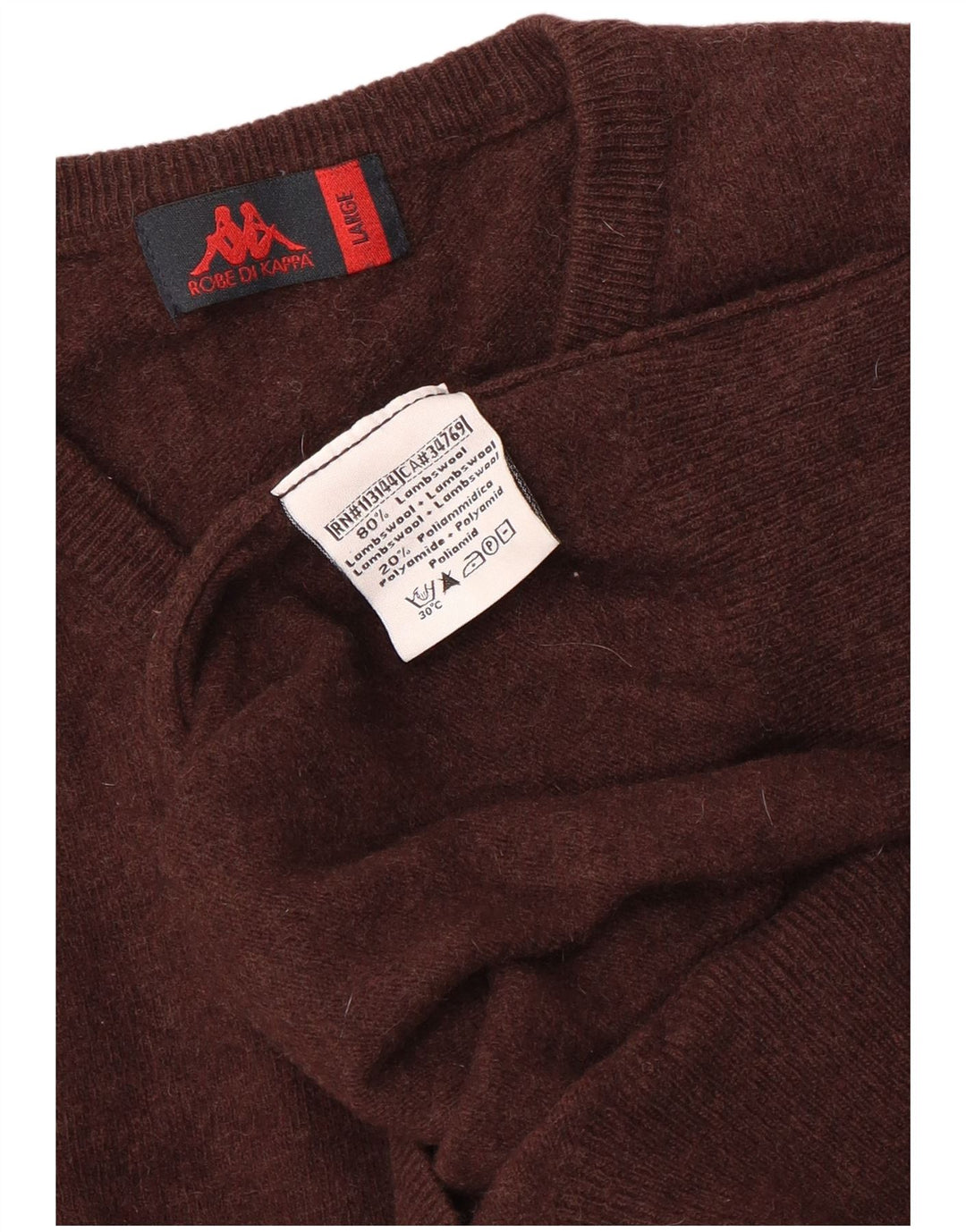 Kappa Womens V-Neck Jumper Sweater UK 16 Large Brown Wool