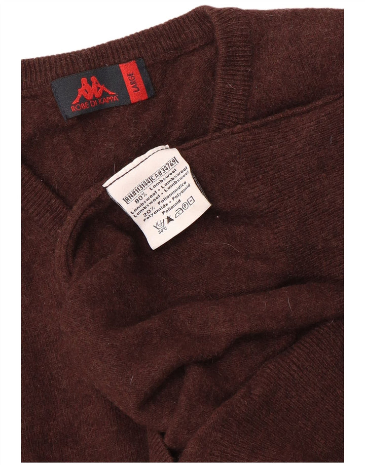 Kappa Womens V-Neck Jumper Sweater UK 16 Large Brown Wool