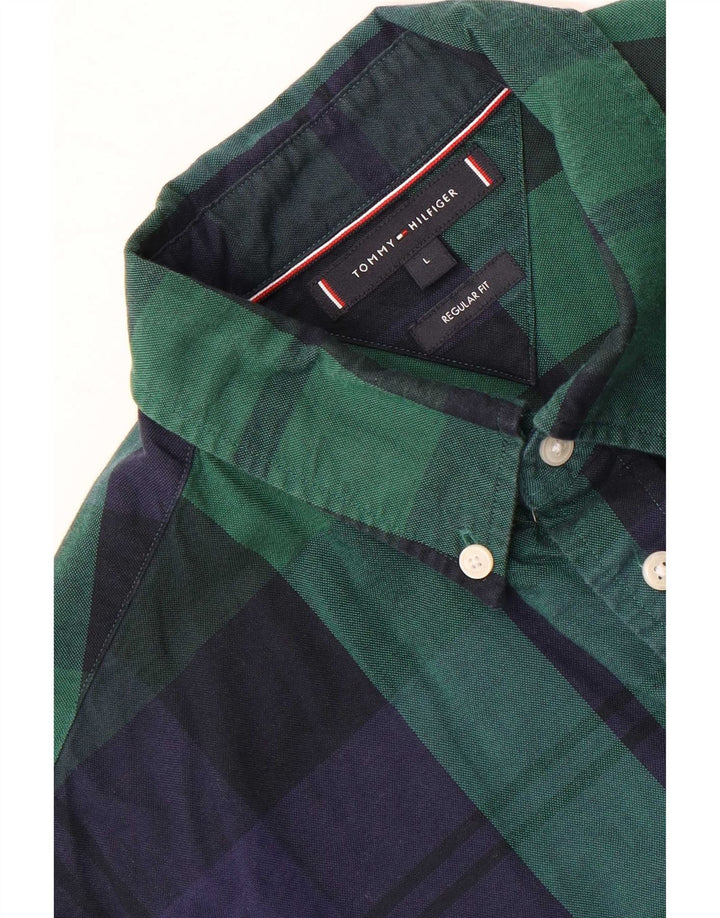 Tommy Hilfiger Mens Regular Fit Shirt Large Green Plaid