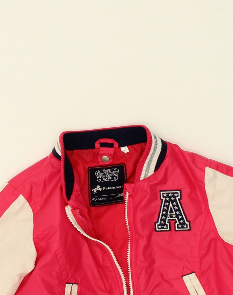 VINTAGE Girls Graphic Varsity Jacket 4-5 Years Red Colourblock Polyester | Vintage Vintage | Thrift | Second-Hand Vintage | Used Clothing | Messina Hembry 