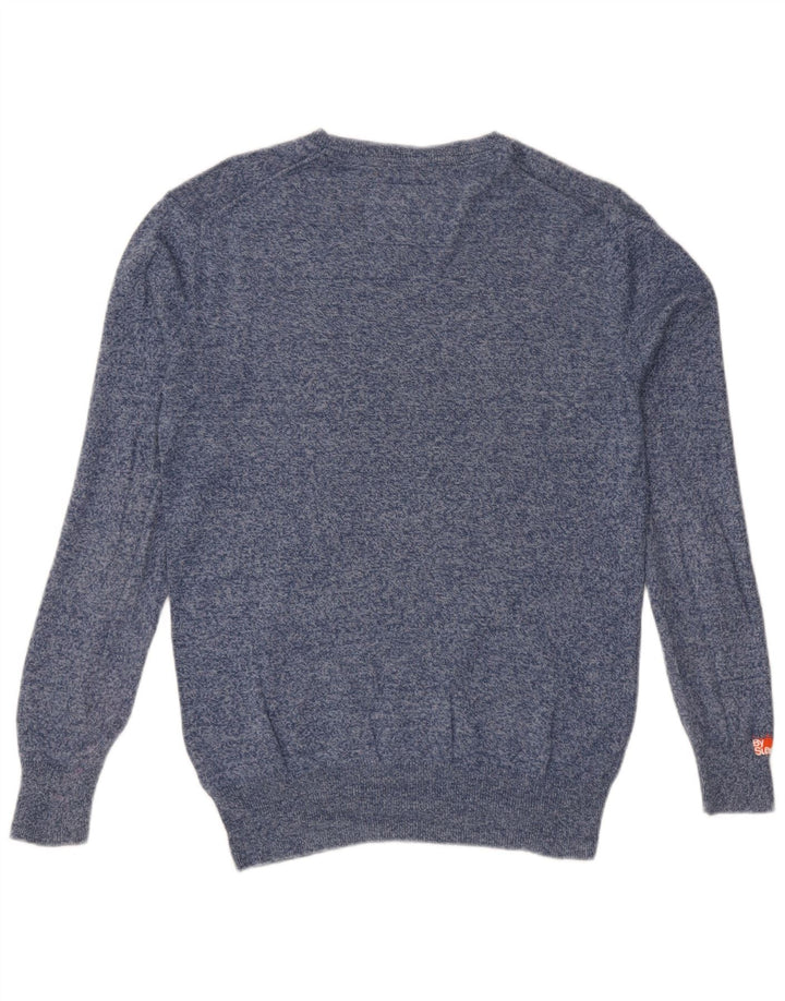 Superdry Mens Jersey Crew Neck Jumper Sweater Medium Blue Flecked Cotton