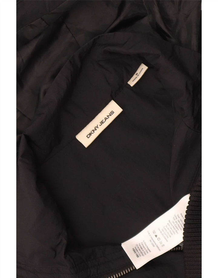 Dkny Womens Hooded Bomber Jacket UK 14 Medium Black Nylon