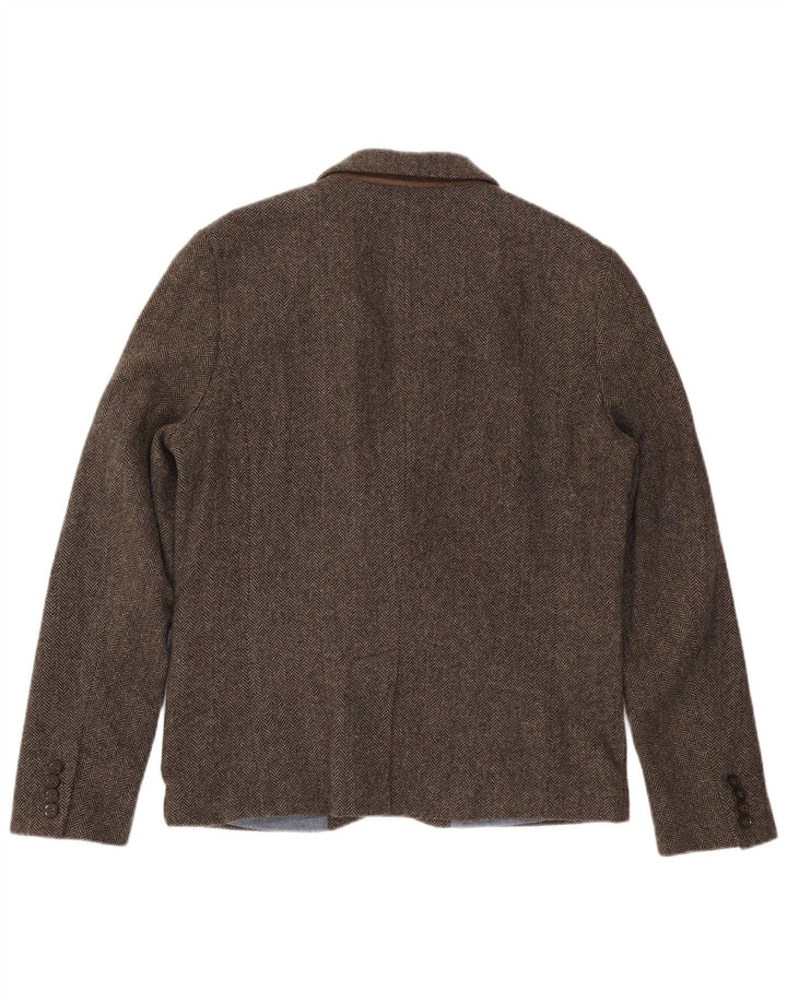 Superdry Mens 2 Button Blazer Jacket UK 44 2XL Brown Herringbone Cotton