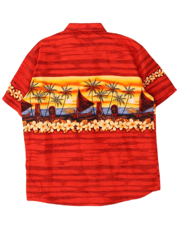Lowes Mens Short Sleeve Shirt Large Red Floral Polyester Hawaiian