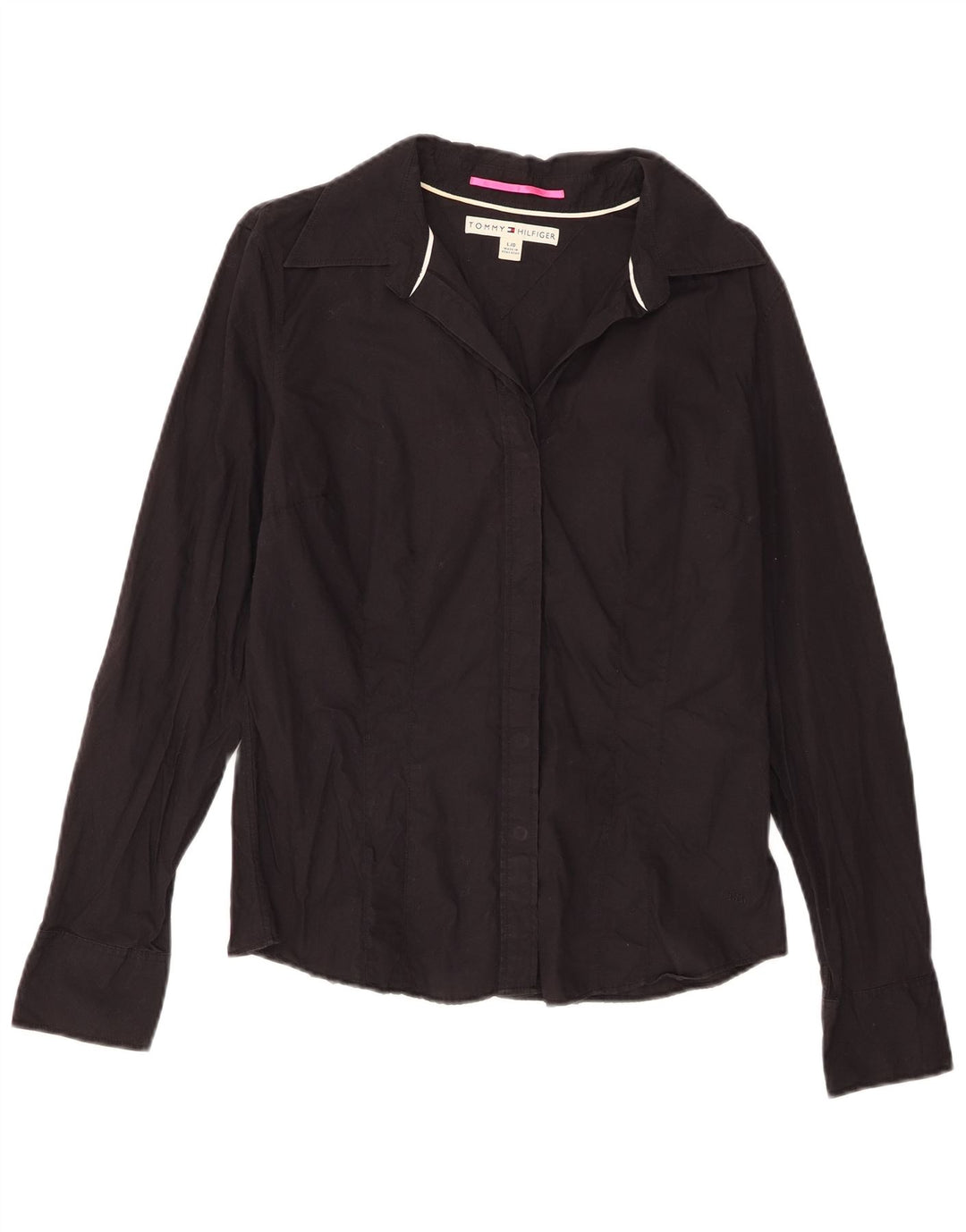 Tommy Hilfiger Womens Shirt UK 14 Large Black Cotton